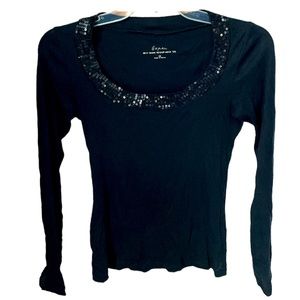 Express Sexy Basic Embellished Scoop Neck Long Sleeve Tee XS